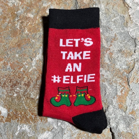 ✨3/$33✨ Take an #Elfie unisex novelty holiday gift adorable cosy Christmas socks - Picture 1 of 5